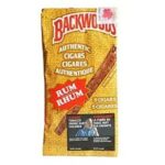 Authentic pack of Rum Rhum flavored Backwoods cigars with dark natural leaf.