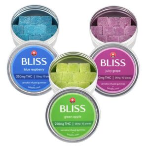 Bliss Edibles 300mg THC gummies in professional packaging for sale in Europe.